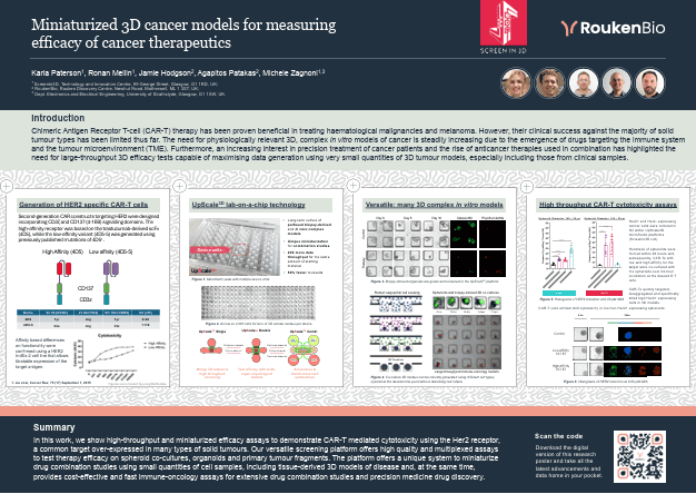RoukenBio & ScreenIn3D - Miniaturized 3D cancer models for measuring the efficacy of cancer therapeutics research poster.PNG